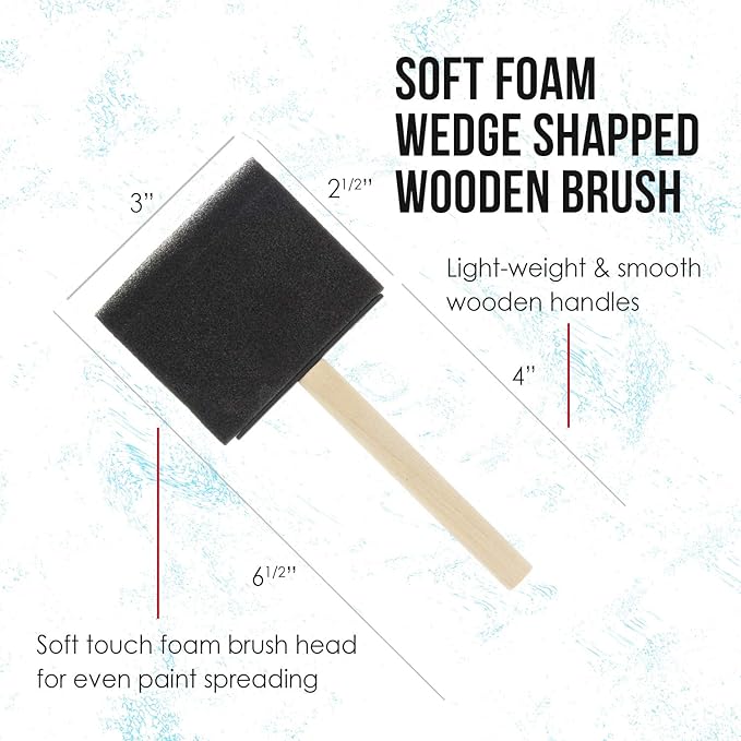 US Art Supply 3 inch Foam Sponge Wood Handle Paint Brush Set (Super Value Pack of 30 Brushes) - Lightweight, Durable and Great for Acrylics, Stains, Varnishes, Crafts, Art