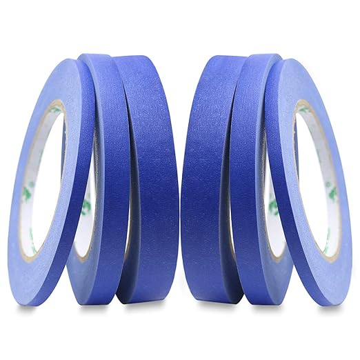 BOMEI PACK 6Pack Blue Painters Masking Tape, 1/4” 1/2” 3/4” X 60yds Multi Size Painting Paper Tape, Clean Removal with No Residue