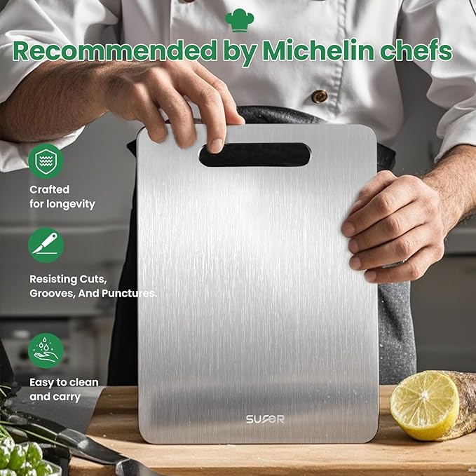 New Titanium Cutting Board, 100% Pure Titanium Cutting Boards For Kitchen, Non-Slip Chopping Board, Dishwasher Safe, Easy to Clean, Durable & Hygienic for Meat, Vegetables, Fruits (15 * 11)