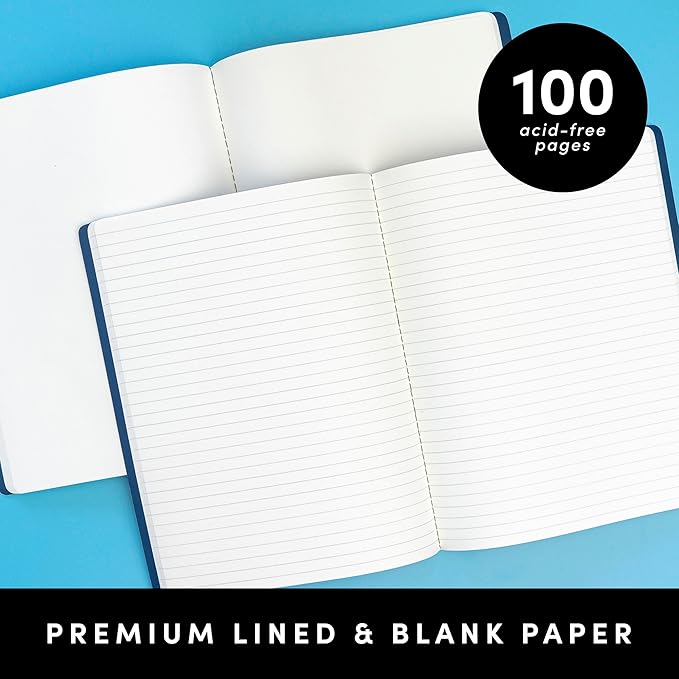 PAPERAGE Soft Cover Blank Journal Notebook, 2 Pack, (Navy), 100 Pages, Large 7.5 inches x 9.5 inches, Ideal for Sketch Book, Note Taking & Travel Journal