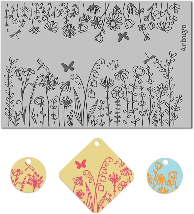 Arbuya Polymer Clay Wildflowers Dandelion Texture Sheets for Earrings Jewelry Making, Clay Flowers Texture Mats for Polymer Clay Projects Floral Stamps for Clay Earrings Tools