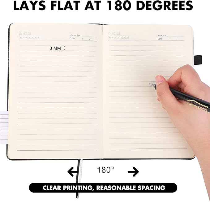 Aodaer 12 Set Lined Notebook Journals with Pens A5 Notebooks 100 GSM College Ruled Hardcover Notebook PU Leather Notepad with Pen Holder for Office School, 5.7 x 8.3 Inches, Black
