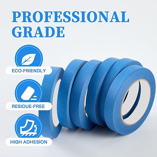 Premium Blue Masking Tape,Painters Tape,Blue Painters Tape for Automotive,DIY Paper Arts & Crafts, Spraying Drywall Paint, No Residue & Easy to Clean Up,12pcs 0.7in X 54 Yd Painter's Tape