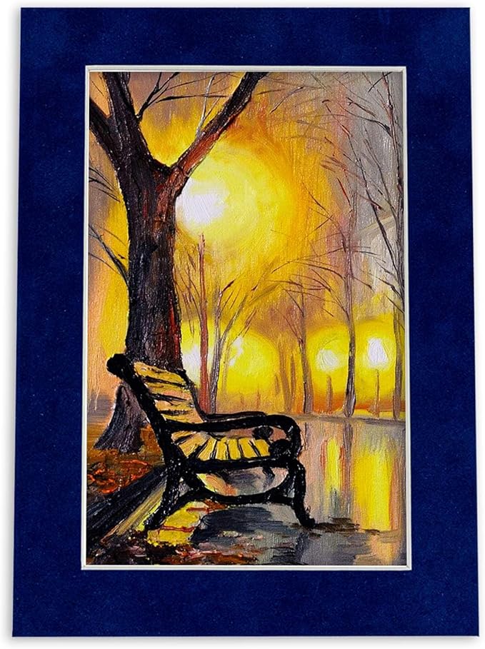 Pack of Ten Acid Free 8x10 Mats Bevel Cut for 5x8 Photos - Brooke Blue Suede Precut Matboards With Backing Boards and Self Seal Photo Mat Bags For Pictures, Photos, Framing - 4-ply Thickness