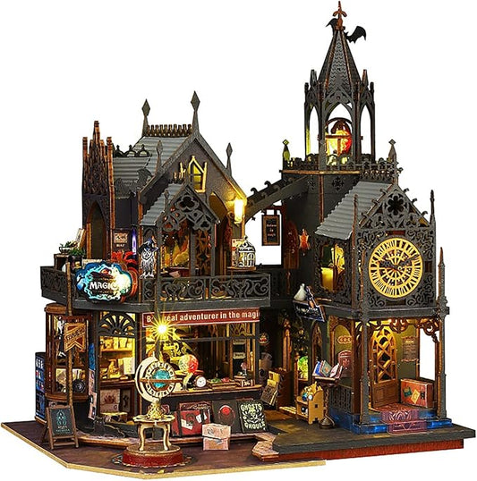DIY Book Nook Kit - DIY Miniature Dolls House Kit with Furniture and LED Light, 3D Puzzle Wooden Art Bookends, Model Kits for Adults to Build (Holo Demon City)