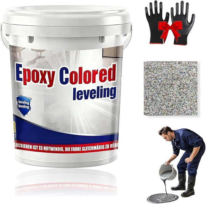 Epoxy Floor Paint, Epoxy Colored Sand Floor Paint, High-Gloss Marble Effect Self-Leveling Coating, Waterproof, Non-Slip, Ultra-Durable for Garage, Basement, Wood Floors (Colorful,6.6 lb)