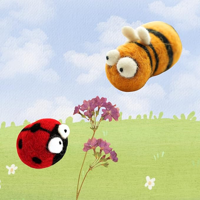 Woolbuddy Needle Felting Kit for Beginners Adults, Bee and Ladybug Animal Craft Set, Includes Materials, Tools, and Instructions for DIY Hobbyists