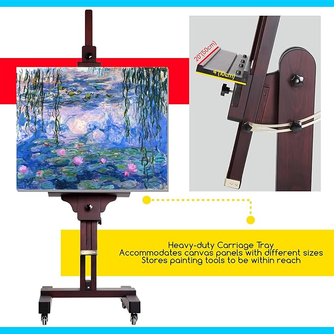 MEEDEN Heavy Duty Painting Easel: Professional Solid Beechwood Large Easel Holds Canvas Art up to 71” High - Tilts Flat Easily Wooden Floor Easel for Adult Artist Beginners Art Studios