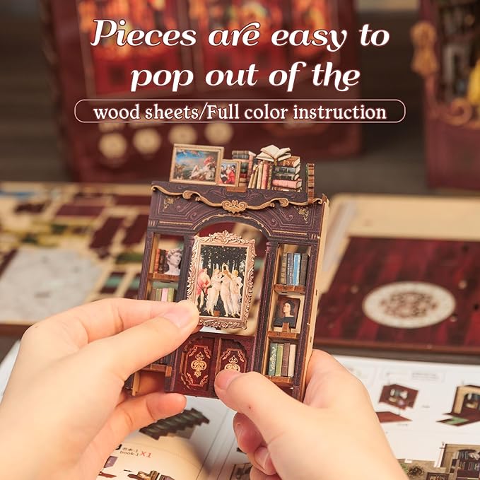 Fsolis Book Nook Kits, DIY Miniature House Kit 3D Puzzles for Adults Tiny House Mini Craft Bookshelf Nook Decor Gifts for Women Teenagers Book Lovers (Library of Wisdom)