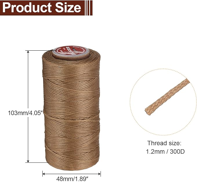 uxcell Flat Leather Sewing Waxed Thread, 140m / 153 Yards Polyester Wax String, 300D Wax Stitching Cord for Leather Crafts, Bookbinding, Bracelets Braided, Khaki Brown
