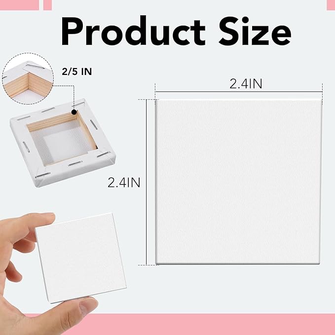 ESRICH Mini Canvases for Painting, Mini Canvas Bulk 100 Pack 2.4x2.4In, 2/5In Profile Small Square Canvases, Blank Canvases are Great for School Projects and Kids Birthday Parties, Home Decor Project.