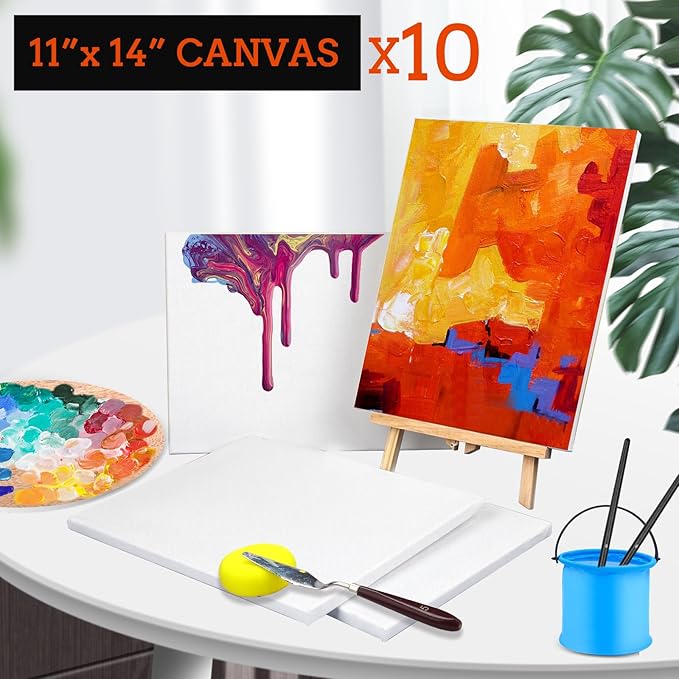 ESRICH Stretched Canvas for Painting 11x14 Inch, 10 Pack Blank Canvas -5/8 in Profile Primed Cotton White Canvases for Painting for Oil & Acrylic Paint