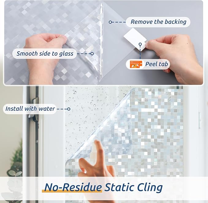 rabbitgoo Stained Glass Window Privacy Film Mosaic Pattern, Frosted Glass Window Film Rainbow Decorative Sticker, Static Cling UV Blocking Suncatcher for Home, 23.6 x 157.4 Inches