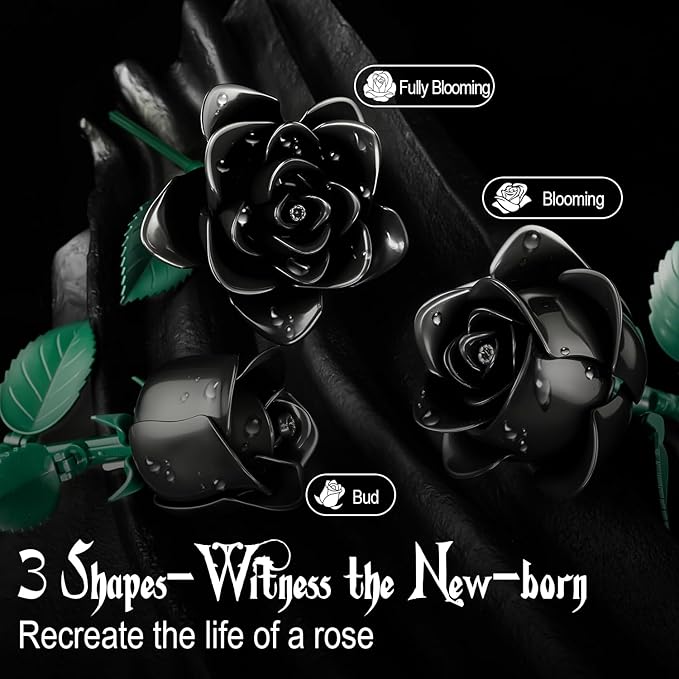 Black Roses Flower Building Set-12Pack, Compatible with Lego Bouquet for Adults,Gothic Horror Flowers Botanical, Gift for Halloween & Valentines Compatible with Lego Roses(585pcs)