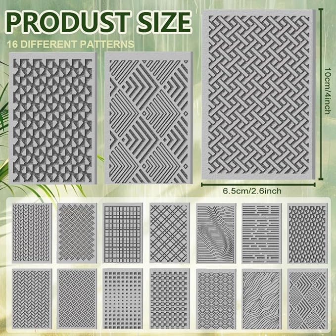 CHGCRAFT 16 Sheets Artistic Lines Clay Texture Mat Wavy and Plaid Pattern Polymer Clay Texture Sheets DIY Tools for Pottery Earring Jewelry Making Stamp Engraving Machines, 4x2.6inch