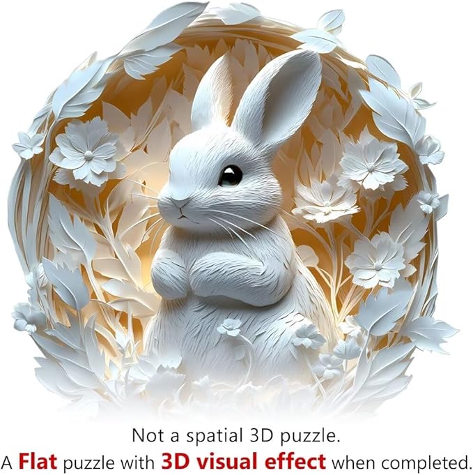 Wooden Puzzles Adults, 3D Paper Rabbit Wooden Puzzles 200 Pieces, Unique Animal Shaped Wood Challenging Jigsaw Puzzles Gifts for Adults, 11.4x11.1in