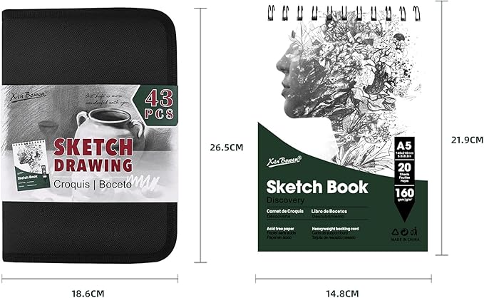 43 Pack Sketch Pencils for Drawing Charcoal Pencil Sketching Set with Sketchbook, Pencils, Charcoal, Graphite and More for Artists, Professionals or Beginners