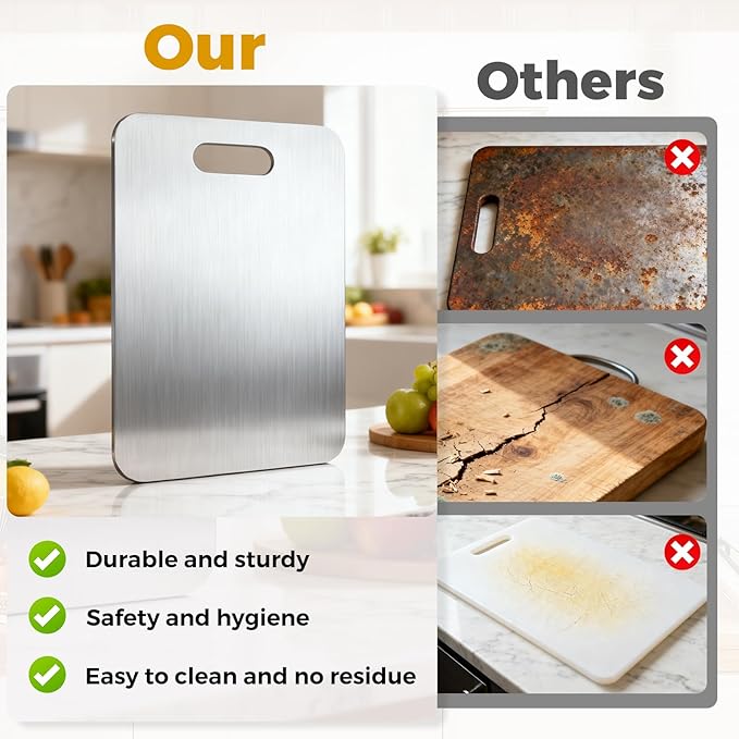 Tavano Titanium Cutting Board,Titanium Cutting Boards for Kitchen,Double-side Available Cutting Board for Vegetables,Meat,Fruits,Easy to Store and Clean(M)