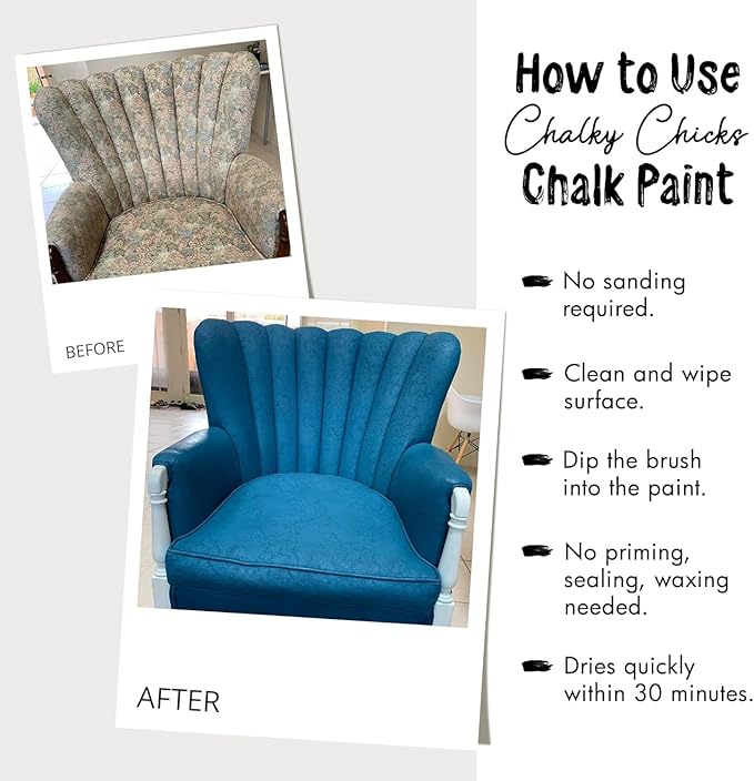 Chalky Chicks All-in-One Chalk Paint for Furniture or Cabinet - 8 Fl Oz - Matte Finish Aged Burlap White for Metal, Wood Furniture Paint - No Sanding All-in-One for Home Decor & Crafts, USA Made