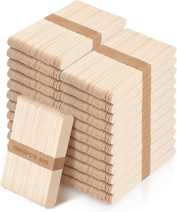 1200 Pieces Jumbo Wooden Craft Sticks, 6 Inch Multi-Purpose Wood Popsicle Craft Sticks Ice Cream Sticks, Small Ice Pop Sticks for Waxing, Stirring, Craft Project, Tongue Depressor, Plant Labels