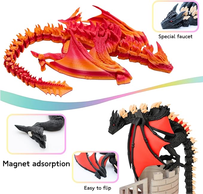 Wyvern Castle Dice Tower (with 5 polyhedral dice and a Dragon) for Table Games, D&D & RPG Games, Perfect Table Decoration and Party Surprise Gifts (Red Gold)