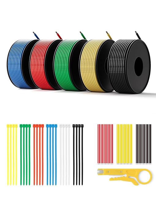 24 AWG Silicone Wire Kit 250FT, 24 Gauge Stranded Tinned Copper Wire Spool, 5 Colors 50FT Each,Flexible Electrical Wire for DIY, Automotive, LED, Arduino, Battery Projects