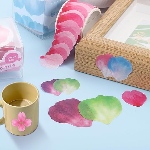 uxcell 2 Rolls Petal Washi Tape, 80 Pieces Floral Decorative Tape Colored Masking Tapes Crafting Supplies for DIY Crafts, Gift Wrapping, Scrapbook, Party Decorations, Small Pink