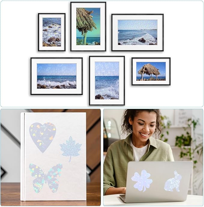 PATIKIL 8.3x5.8 Holographic Sticker Paper, 20Sheets A5 Polypropylene Self-Adhesive Transparent Waterproof Laminate Overlay Film for Photo Cards Scrapbook Decorations, Star