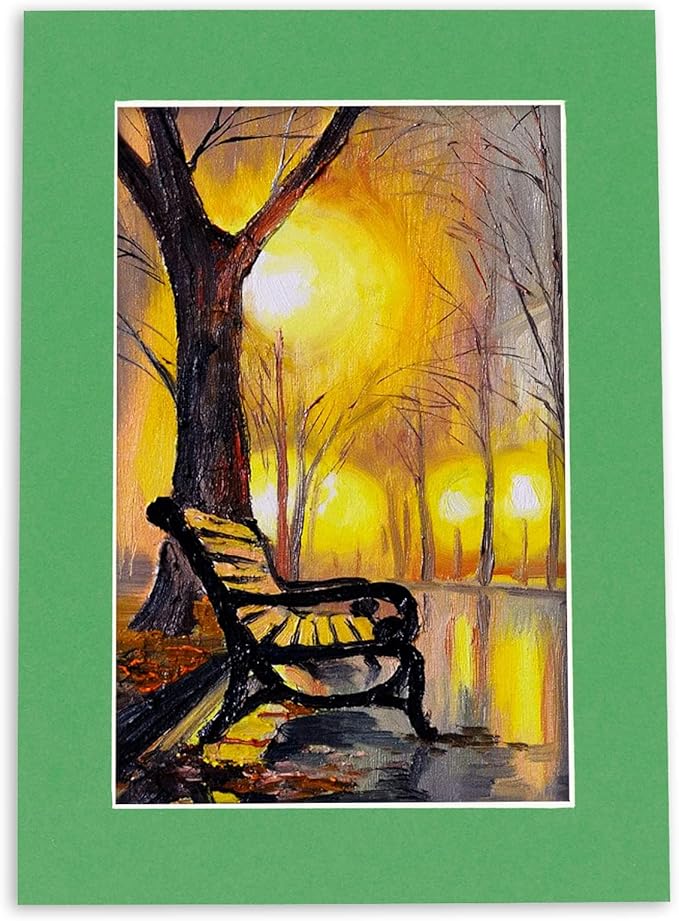 5x7 Mat for 8.5x11 Frame - Precut Mat Board Acid-Free Show Kit with Backing Board, and Clear Bags Bright Green 5x7 Photo Matte Made to Fit a 8.5x11 Picture Frame Matboard for Framing, Pack of 10 Mats