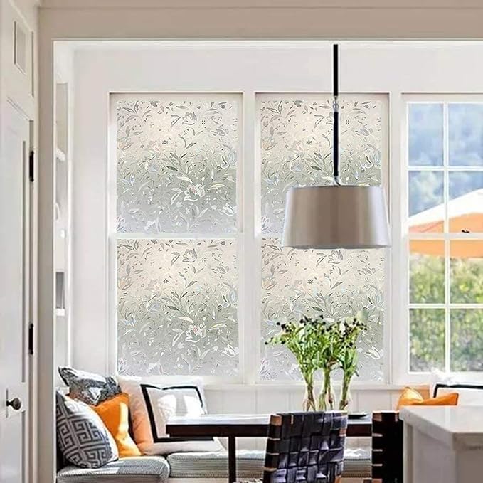 LEMON CLOUD Window Film, Decorative Window Privacy Film, 3D Stained Glass Window Sticker,Anti-UV Sun Blocker Heat Control for Home(Rainbow Tulip Design,35.4 x 78.7 inches)