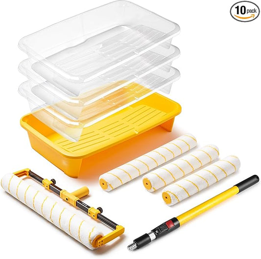 Voomey 18" Paint Roller Kit，10Pc Paint Roller Tray with Liner,12"18" Microfiber Paint Roller,Paint Extension Pole，Suitable for DIY Interior Walls, Rooms