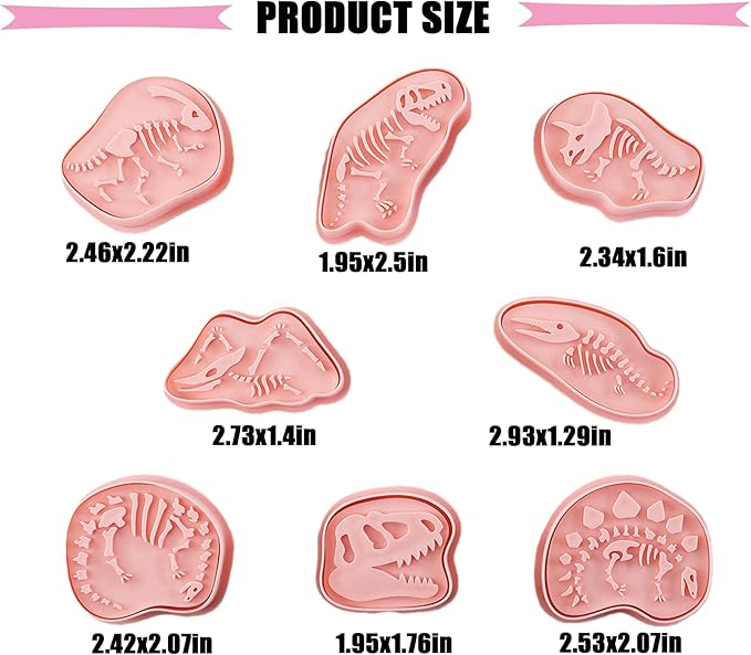Cookie Cutters Set, 3D Plastic Cookie Cutter with Plunger Stamps Biscuit Cutters Cake Baking Fondant Embosser Stamps Cookie Molds for DIY, Kitchen, Birthday Party (dinosaur)