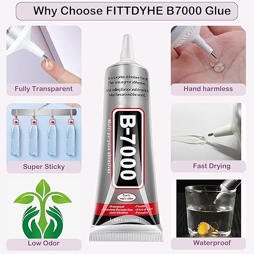 B7000 Jewelry Glue for Making, FITTDYHE 1PCS 50ML/1.69 fl oz Clear Adhesive for Rhinestone, Fabric, Multipurpose Super B-7000 for Phone Repair, Nail Art, Wood, Glass, Charms