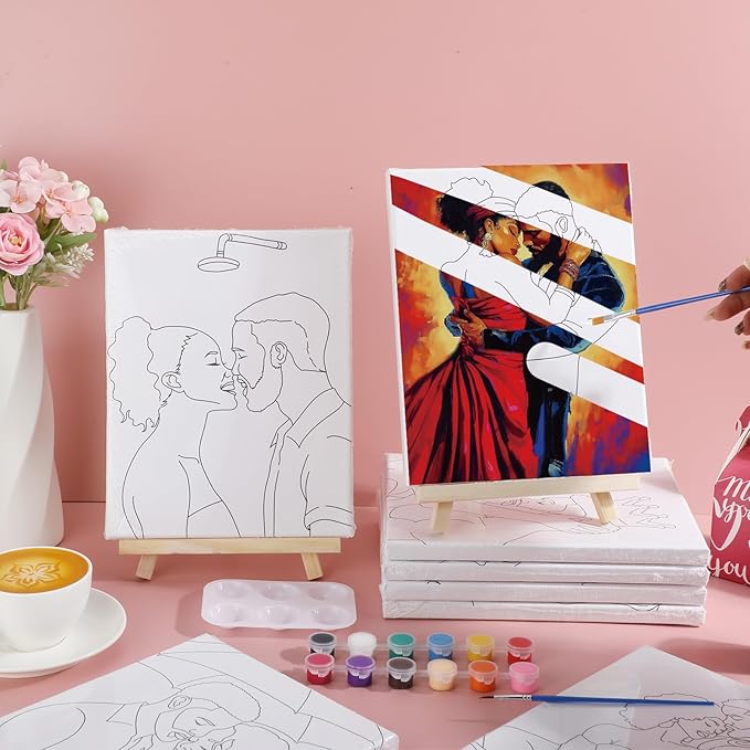 Zhanmai 12 Pack Pre Drawn Canvas for Painting Sip and Paint Kit 8" x 10" Paint Party Set Canvas Painting Pre Printed Canvases for Party Favor DIY Virtual Adult's Date Night(Sexy Couples)