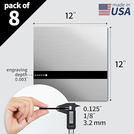 Trotec | Metallic Looking Acrylic Sheet | 12"x12"x1/8", 8 Pcs | Brushed Aluminum/Black | Metallic Finish - Scratch Resistant for Laser Engraving & Cutting,Printing,Glowforge,Name Plate | USA Made