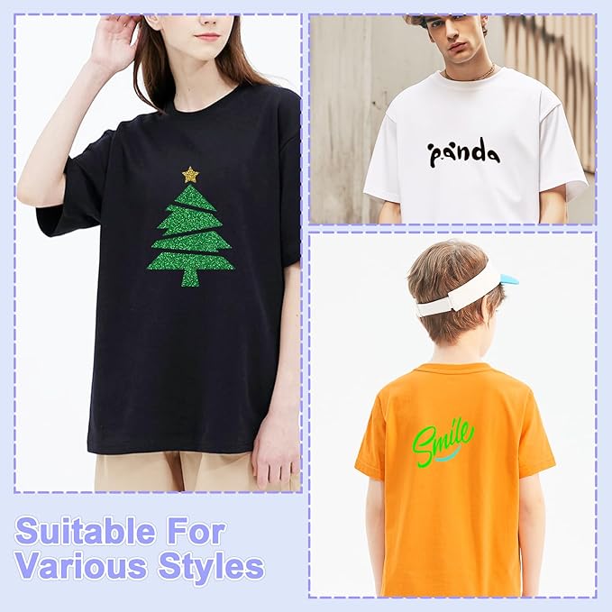 Green PU Heat Transfer Vinyl, 12 Pcs 12"x10" HTV Sheets – Soft & Stretchable Iron-On Vinyl, Easy to Cut & Weed, Compatible with Cricut & Silhouette – Great for DIY Family Shirts & Crafts