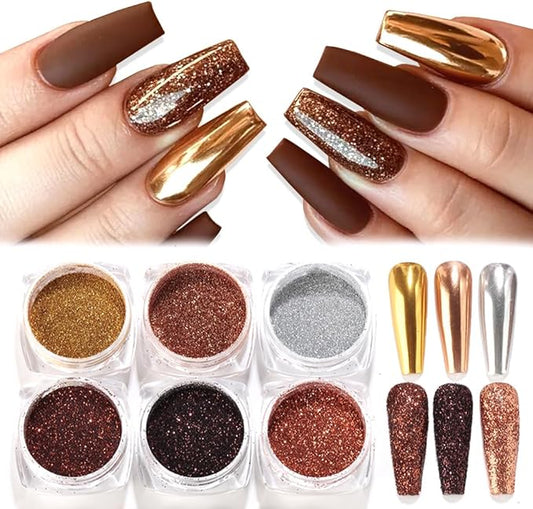 Chrome Nail Powder Metallic Mirror Effect Pigment Dust, Champagne Golden Ultra Fine Holographic Glitter Powder Reflective Pigment for DIY Gel Polish Nail Art, Resin Craft