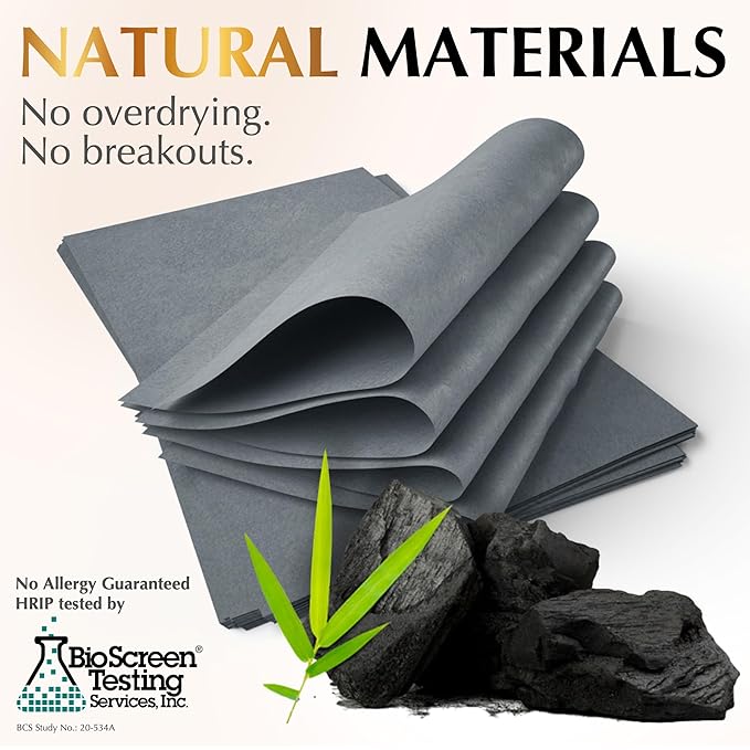 Natural Oil Blotting Sheets for Face with Bamboo Charcoal - 25% Larger - 1pk/100 Makeup Friendly Blotting Papers for Face - Easy Dispensing Oil Absorbing Sheets