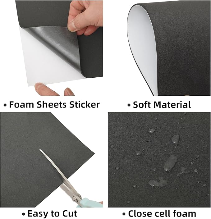MEARCOOH Self Adhesive Foam Sheets, Black 9x12 Inch 2mm Sticky Eva Foam Paper for Crafts Cardmaking Photo Frames Classroom Scrapbooking Christmas Crafts (Black 10 Sheets)
