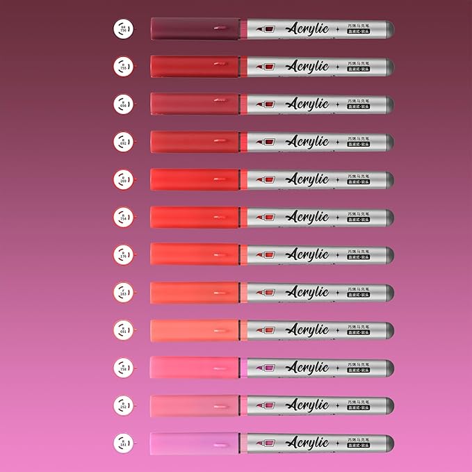 Red Acrylic Paint Pens,12 Color Paint Pens Markers,Brush Tip Paint Pens for Rock Painting Wood Glass Ceramic Canvas Stone DIY Crafts Making Art Supplies