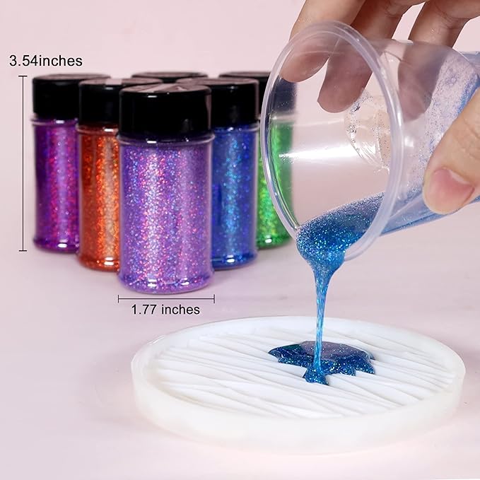 Renfio Holographic Ultra Fine Glitter Powder Metallic Resin Glitter 2.11 Oz/60g PET Flakes Crafts Sequins 1/128" 0.008" 0.2mm Epoxy Chips Flakes for Tumblers Slime Roses Decorations - Laser Wine Red