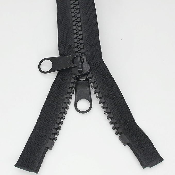 Leekayer 1PCS #10 96 Inch Heavy Duty Zippers for Sewing Separating Large Plastic Zippers Black Tape with Double Pull Tab Slider, Sleeping Bag, Boat, Canvas, Cover, Trampoline, Dog Bed,Tent (96" 1pcs)
