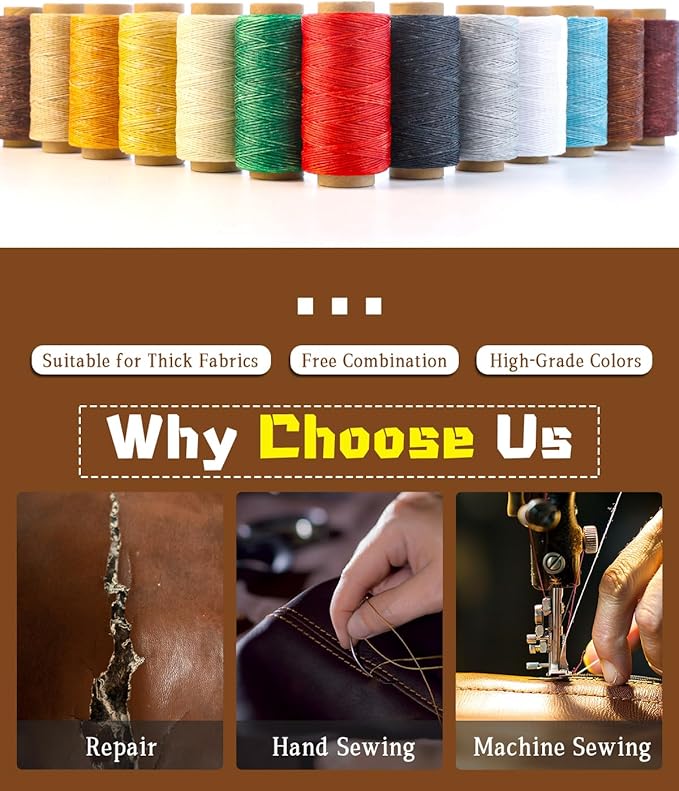 DIUDUS 218 Yards Upholstery Thread, Waxed Thread with Upholstery Needle, Heavy Duty Sewing Kit for Hand Sewing Carseat Sofa Leather Repair