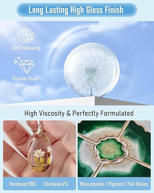Nicpro UV Resin, 8000g Large Crystal Clear Cure Kit, No Mixing & Quick Curing Transparent Solar Activated Glue for Jewelry Making, Epoxy Resin Molds, Coating and Casting