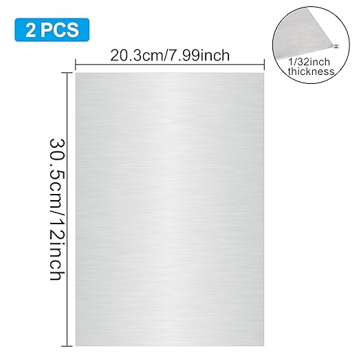 316L Stainless Steel Sheet 8x12x0.031 (23 Ga) 2 Pack, Brushed Metal Plates for Home DIY, Jewelry Making, Model Building - Rust Resistant, Cut-to-Size Ready