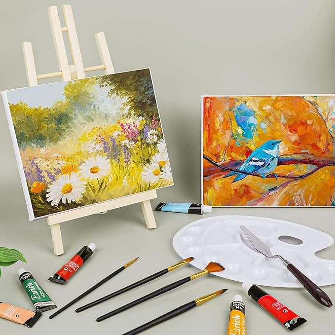 AROIC Wood Easels, Easel Stand for Painting Canvases, Art, and Crafts. (11.8 inch, 4 Pack), Tripod, Painting Party Easel, Kids Student Table School Desktop, Portable Canvas Photo Picture Sign Holder