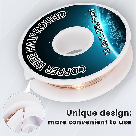 18 Gauge Copper Wire Half Round - 3.0 oz (75 Feet) Industrial Conductive Wire, Electrodeposition & DIY Projects