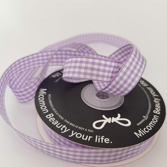 Purple Gingham Plaid Checked Ribbon 25 Yards Each Roll 100% Polyester (5/8",Purple)