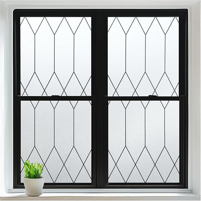 rabbitgoo Window Privacy Film for Glass Windows, Frosted Glass Cling with Decorative Moroccan Lattice, Removable Heat Control Sun Blocking Door Covering Sticker for Home Bathroom, 11.8 x 78.7 inches
