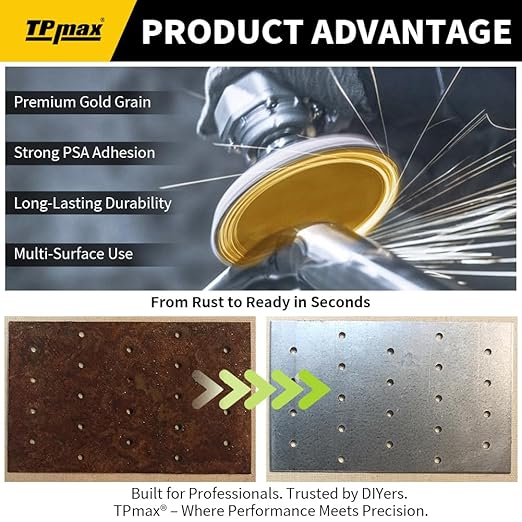 6-Inch 500-Grit Gold PSA Sanding Discs, 50 Pack – Pro-Grade Self-Adhesive Stickyback Sandpaper with Quick-Release Tabs for DA Sander, Polishing-Grade Automotive/Wood/Metal Sanding